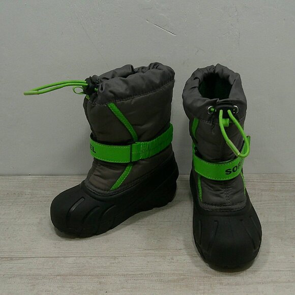 SOREL - Youth Flurry Winter Snow Green & Gray Snow Boots for Kids Size 10 - Picture 1 of 12